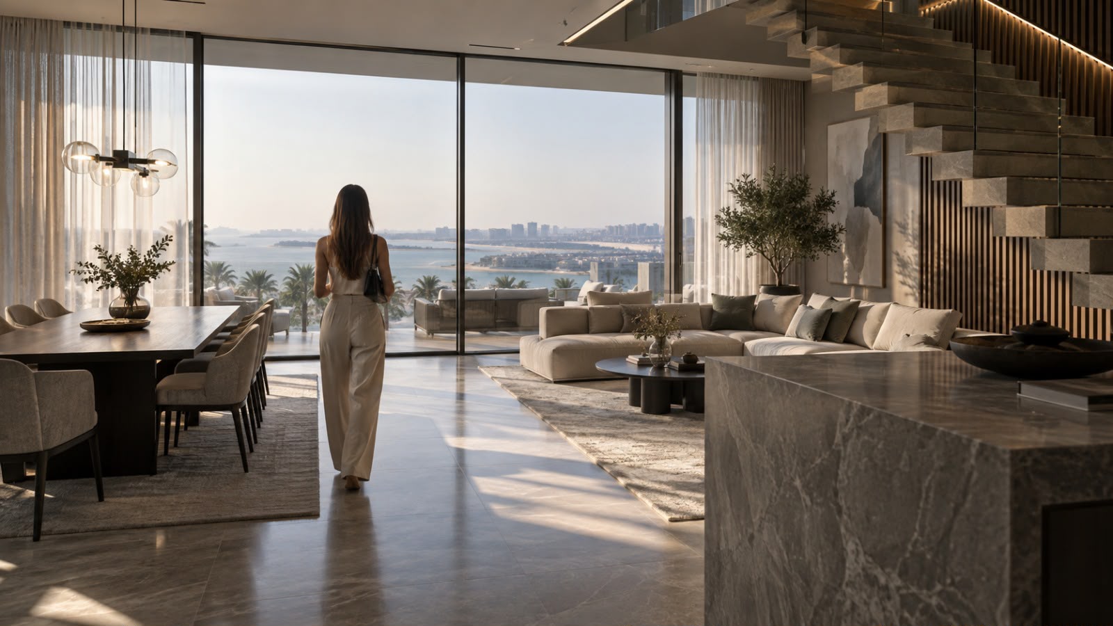 Light-filled living space overlooking the water